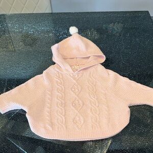 Cat & Jack Light Pink Knit Hooded Poncho with Pom Pom
